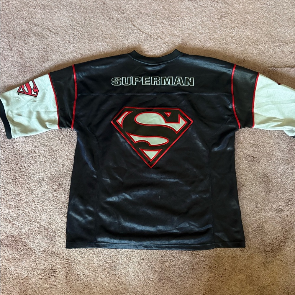 Vintage 2002 Warner Bros Superman Man of Steel Football Jersey Black Mens L - Picture 6 of 7